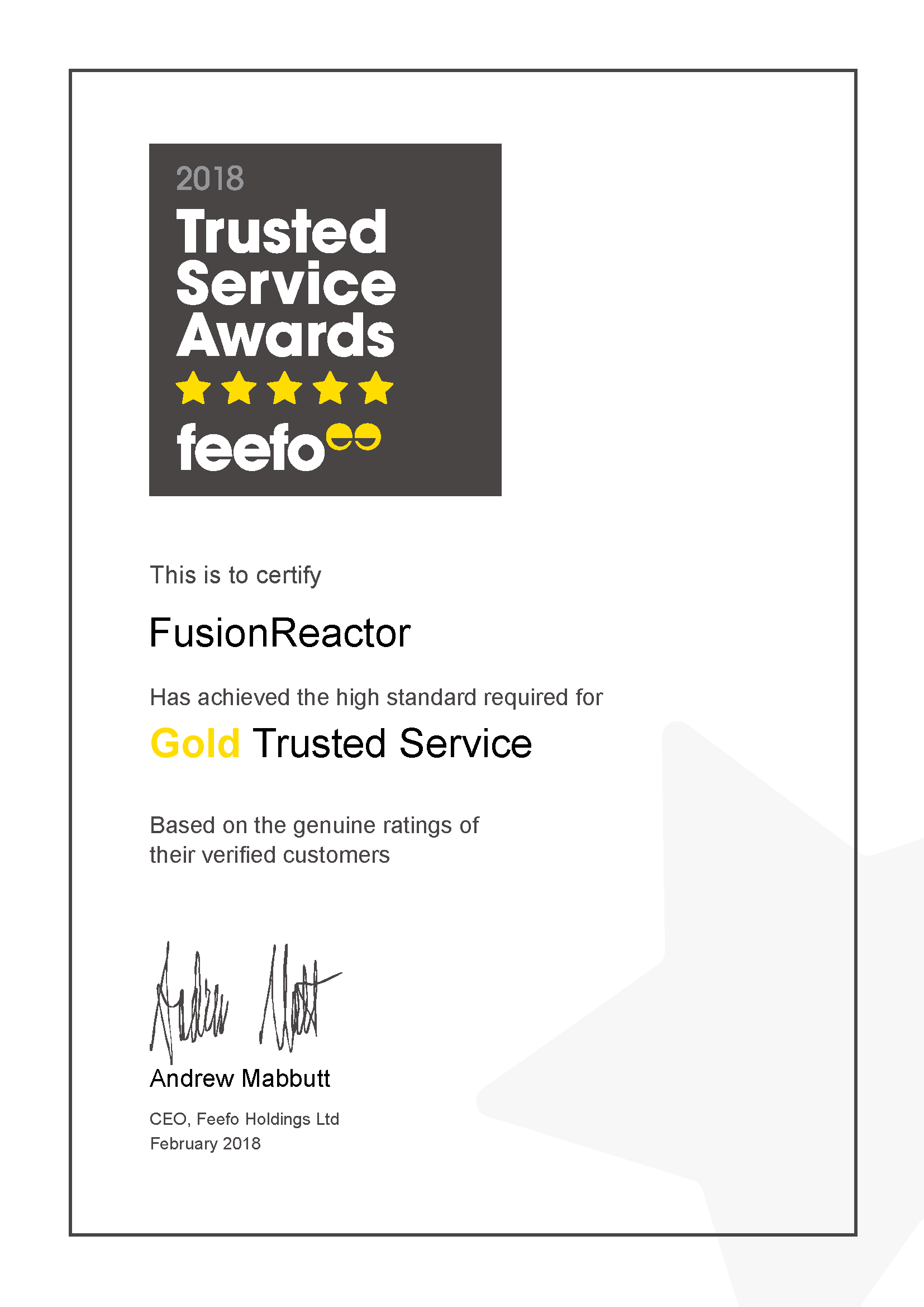 FusionReactor Wins FeeFo Gold Trusted Merchant 2018 Award FusionReactor