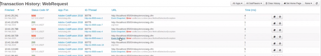 Whats new in FusionReactor 8.3 - event snapshot
error history