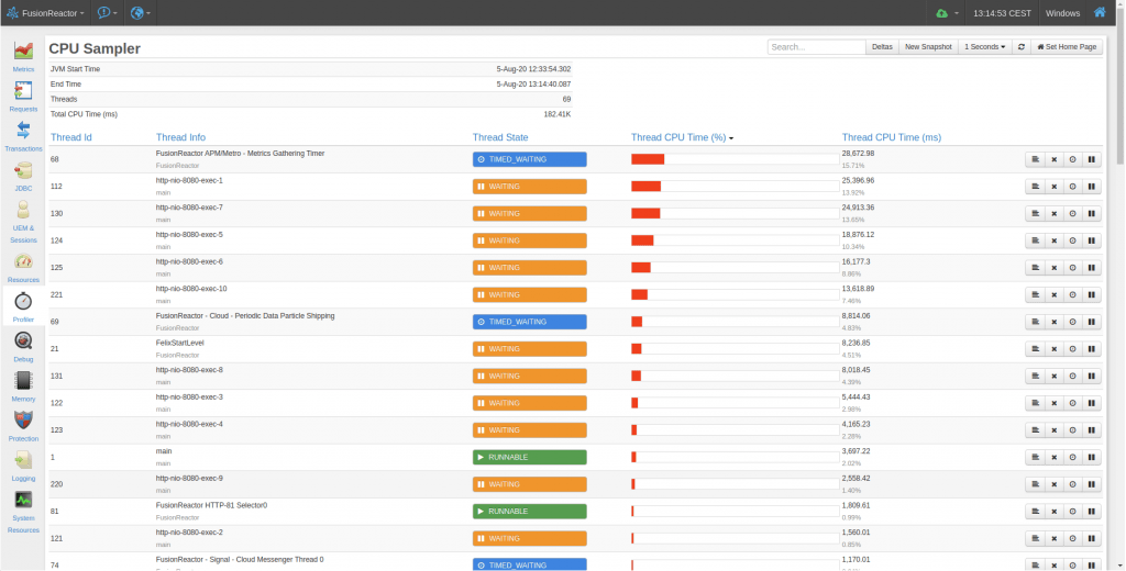 Cloud live mode – just like traditional on-premise FusionReactor, FusionReactor