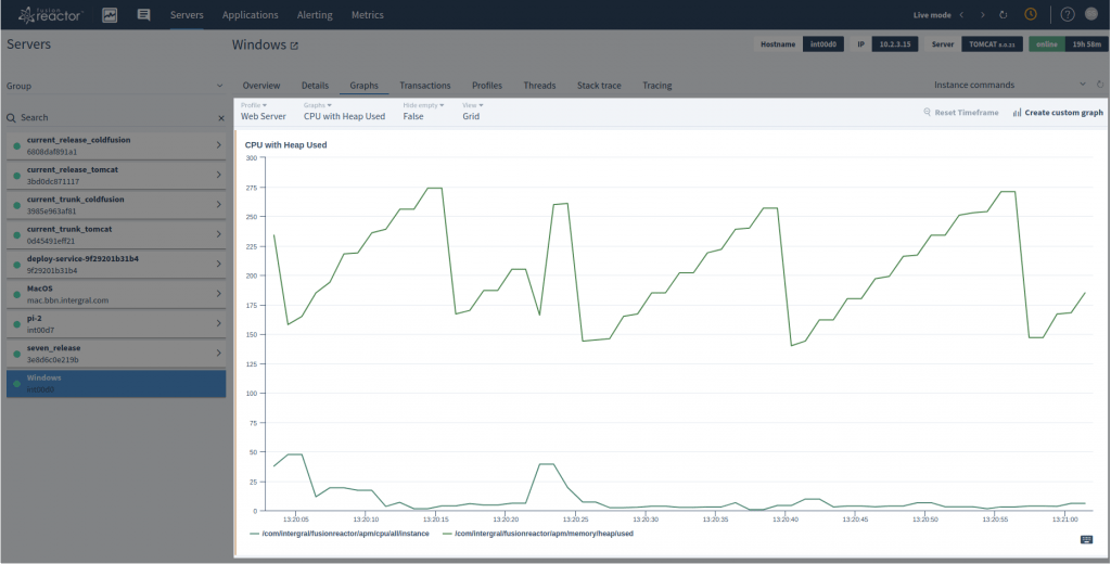 Cloud live mode – just like traditional on-premise FusionReactor, FusionReactor
